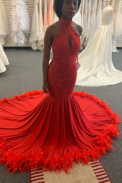 Long Red Mermaid Lace Prom Dress Formal Evening Gowns 901417