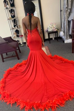 Long Red Mermaid Lace Prom Dress Formal Evening Gowns 901417