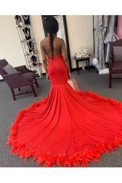 Long Red Mermaid Lace Prom Dress Formal Evening Gowns 901417