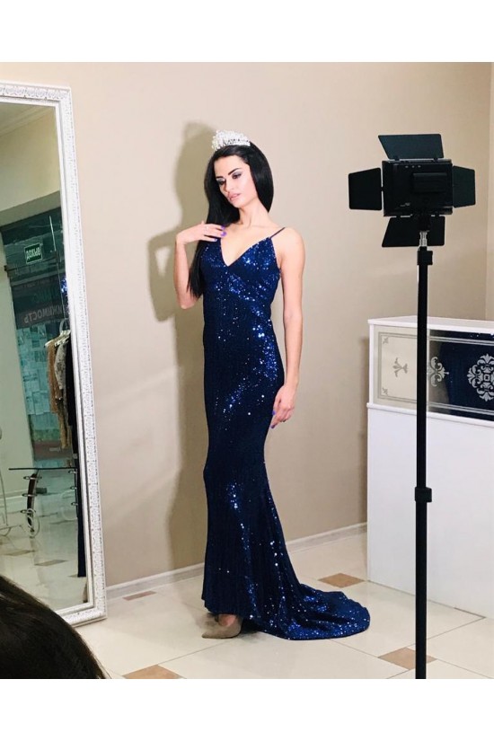 Long Spaghetti Straps Sequin Prom Dress Formal Evening Gowns 901418 Long Spaghetti Straps Sequin Prom Dress Formal Evening Gowns 901418