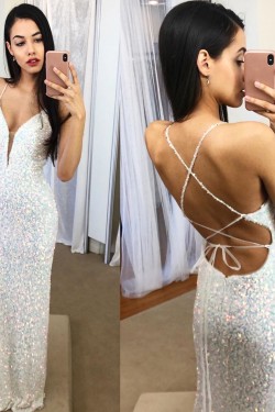 Long Spaghetti Straps Sequin Prom Dress Formal Evening Gowns 901419