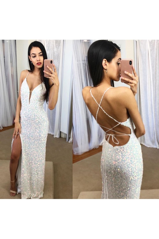 Long Spaghetti Straps Sequin Prom Dress Formal Evening Gowns 901419 Long Spaghetti Straps Sequin Prom Dress Formal Evening Gowns 901419