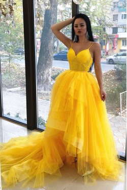 Long Yellow Spaghetti Straps Prom Dress Formal Evening Gowns 901424