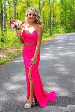 Elegant Two Pieces Sequin Prom Dress Formal Evening Gowns 901426