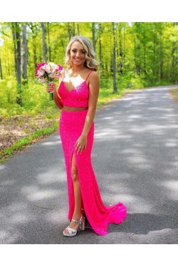 Elegant Two Pieces Sequin Prom Dress Formal Evening Gowns 901426