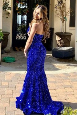 Long Royal Blue Mermaid Sequin Prom Dress Formal Evening Gowns 901431