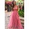 Long Tulle Deep V Neck Spaghetti Straps Prom Dress Formal Evening Gowns 901440
