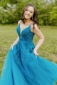 A-Line Lace Long Spaghetti Straps Prom Dress Formal Evening Gowns 901443