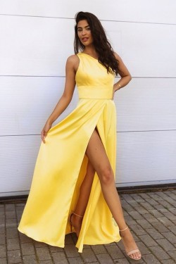 Long Yellow One Shoulder Prom Dress Formal Evening Gowns 901446