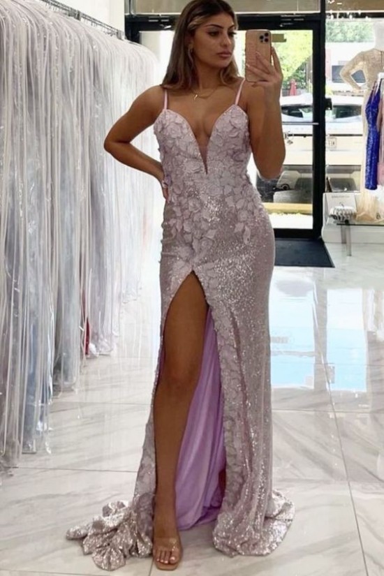 Elegant Long Silver Sequin Prom Dress Formal Evening Gowns 901447