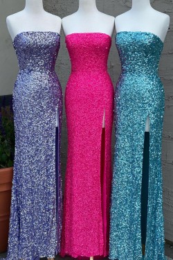 Long Royal Blue Strapless Sequin Prom Dress Formal Evening Gowns 901450