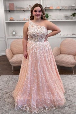 A-Line One Shoulder Lace Prom Dress Formal Evening Gowns 901451