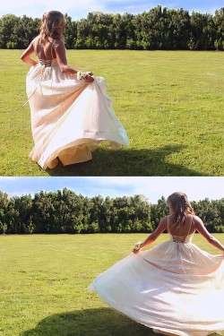 A-Line Sparkle V Neck Prom Dress Formal Evening Gowns 901452