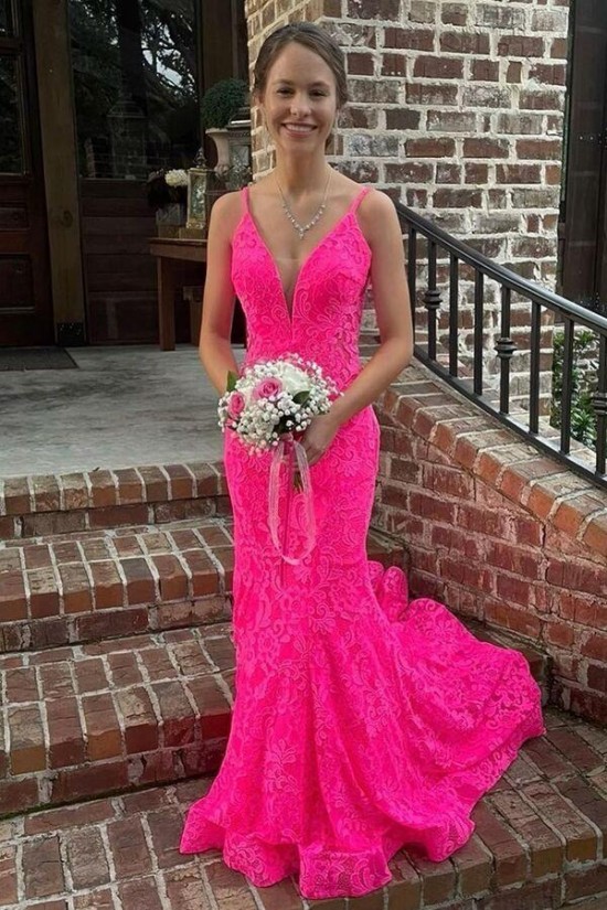 Elegant Mermaid Spaghetti Straps Lace Prom Dress Formal Evening Gowns 901455