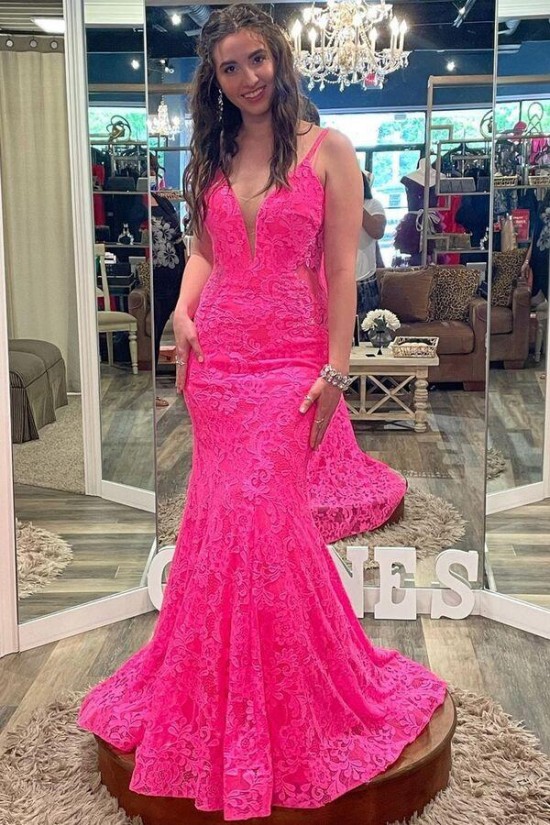 Elegant Mermaid Spaghetti Straps Lace Prom Dress Formal Evening Gowns 901455