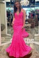 Elegant Mermaid Spaghetti Straps Lace Prom Dress Formal Evening Gowns 901455