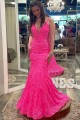 Elegant Mermaid Spaghetti Straps Lace Prom Dress Formal Evening Gowns 901455