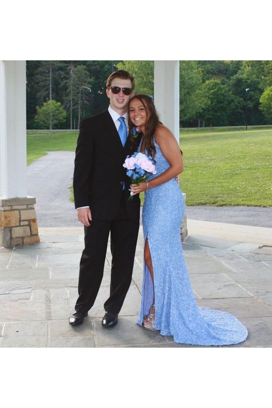 Long Blue Mermaid Sequin Prom Dress Formal Evening Gowns 901459