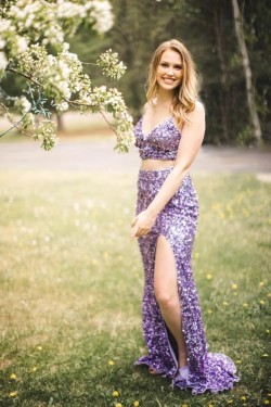 Long Sequin Two Pieces Prom Dress Formal Evening Gowns 901460