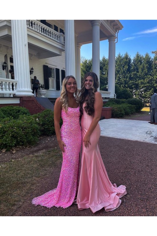Long Pink Spaghetti Straps Sequin Prom Dress Formal Evening Gowns 901461 Long Pink Spaghetti Straps Sequin Prom Dress Formal Evening Gowns 901461