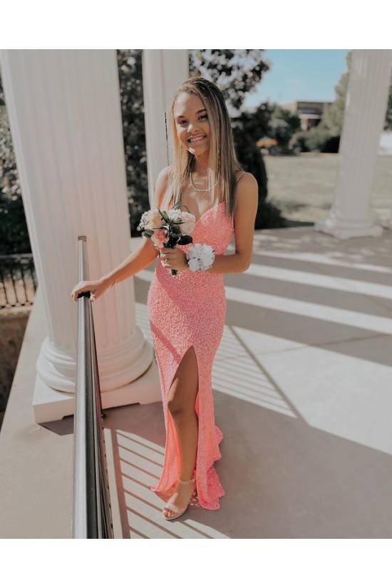 Long Sequin Spaghetti Straps Prom Dress Formal Evening Gowns 901464