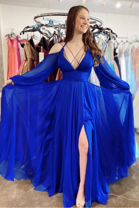 Long Chiffon Royal Blue Long Sleeves Prom Dress Formal Evening Gowns 901466 Long Chiffon Royal Blue Long Sleeves Prom Dress Formal Evening Gowns 901466