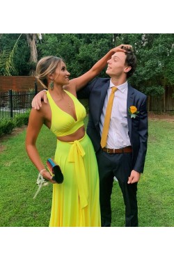 Long Yellow Two Pieces Prom Dress Formal Evening Gowns 901467