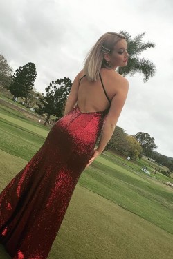 Long Burgundy Sequin Prom Dress Formal Evening Gowns 901468