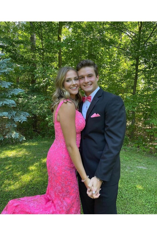 Long Pink Lace Prom Dress Formal Evening Gowns 901473 Long Pink Lace Prom Dress Formal Evening Gowns 901473