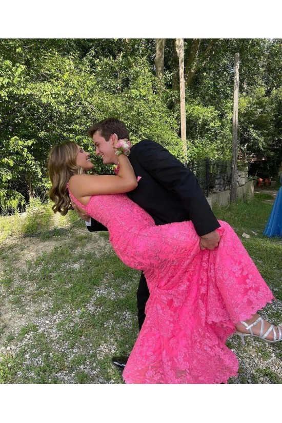 Long Pink Lace Prom Dress Formal Evening Gowns 901473 Long Pink Lace Prom Dress Formal Evening Gowns 901473
