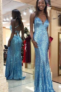 Long Blue Sequin Prom Dress Formal Evening Gowns 901475
