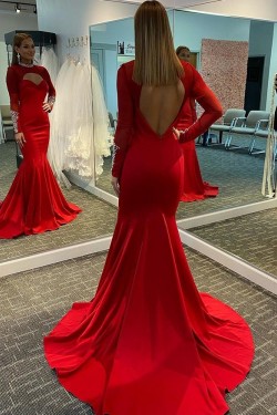 Long Red Mermaid Beaded Prom Dress Formal Evening Gowns 901476