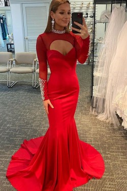 Long Red Mermaid Beaded Prom Dress Formal Evening Gowns 901476