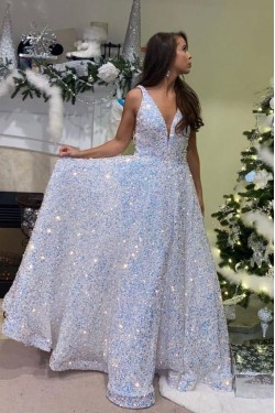 A-Line Sparkle Sequin Prom Dress Formal Evening Gowns 901480