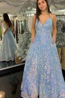 A-Line Sparkle Sequin Prom Dress Formal Evening Gowns 901480