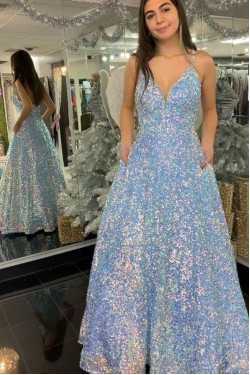 A-Line Sparkle Sequin Prom Dress Formal Evening Gowns 901480