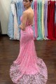 Long Pink Mermaid Lace Prom Dress Formal Evening Gowns 901482 Long Pink Mermaid Lace Prom Dress Formal Evening Gowns 901482