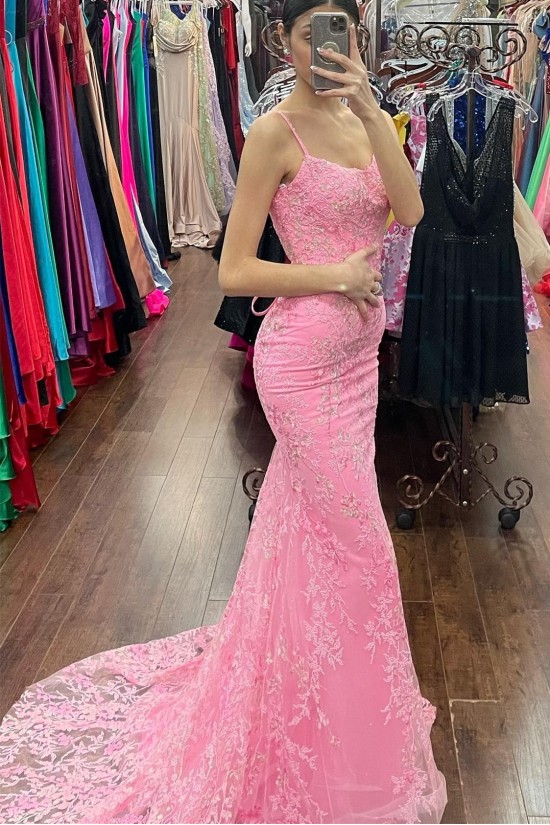 Long Pink Mermaid Lace Prom Dress Formal Evening Gowns 901482 Long Pink Mermaid Lace Prom Dress Formal Evening Gowns 901482