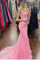 Long Pink Mermaid Lace Prom Dress Formal Evening Gowns 901482 Long Pink Mermaid Lace Prom Dress Formal Evening Gowns 901482