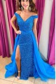 Long Royal Blue Off the Shoulder Sequin Prom Dress Formal Evening Gowns 901485