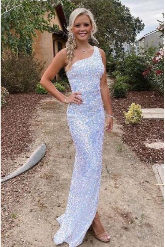 Long One Shoulder Sequin Prom Dress Formal Evening Gowns 901490