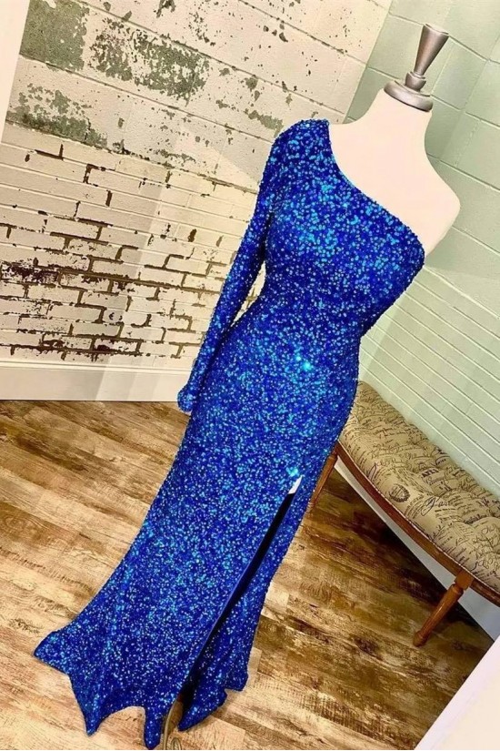 Long One Shoulder Sequin Prom Dress Formal Evening Gowns 901491