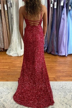 Long Spaghetti Straps Sequin Prom Dress Formal Evening Gowns 901492