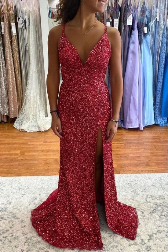 Long Spaghetti Straps Sequin Prom Dress Formal Evening Gowns 901492 Long Spaghetti Straps Sequin Prom Dress Formal Evening Gowns 901492