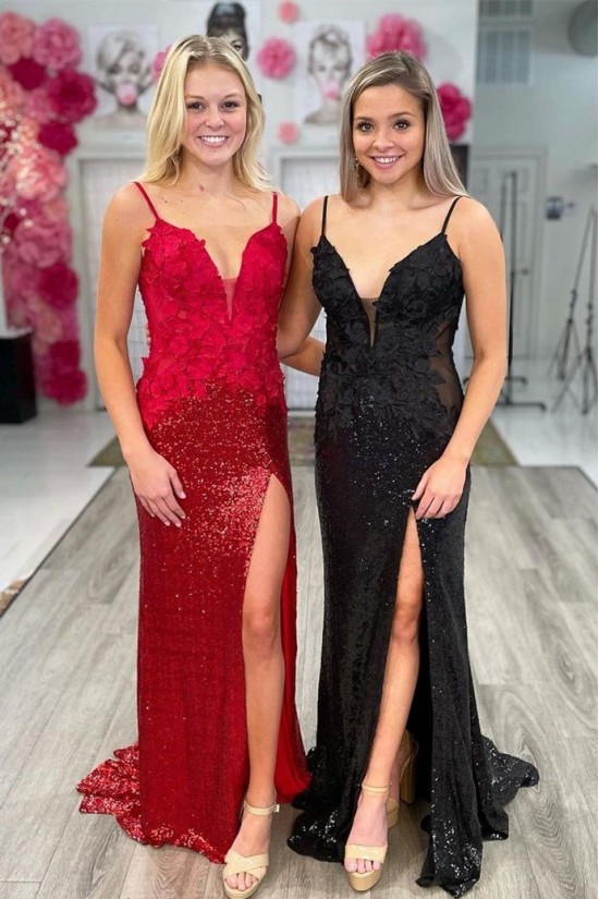 Elegant Sequin Spaghetti Straps Prom Dress Formal Evening Gowns 901496