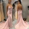 Long Pink Mermaid Lace Spaghetti Straps Prom Dress Formal Evening Gowns 901500