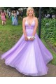 A-Line Tulle V Neck Prom Dress Formal Evening Gowns 901507