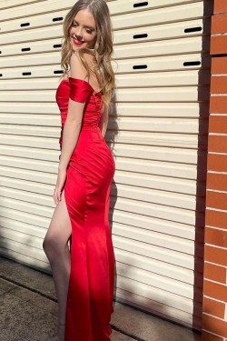 Long Red Off the Shoulder Prom Dress Formal Evening Gowns 901510