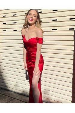 Long Red Off the Shoulder Prom Dress Formal Evening Gowns 901510