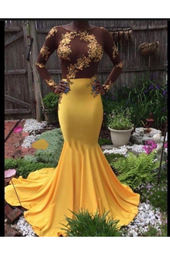 Mermaid Long Yellow Lace Prom Dress Formal Evening Gowns 901512 Mermaid Long Yellow Lace Prom Dress Formal Evening Gowns 901512